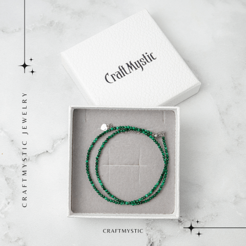 Energie si Echilibru – Choker din Otel Inoxidabil cu Malachit Natural Fatetat [6]