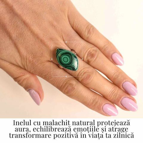 Inel din Argint 925 cu Malachit Natural 9.46 gr M56/7.5–Protectie Energetica si Echilibru Emotional pentru Transformare Interioara [1]