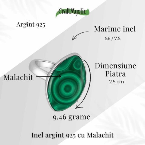 Inel din Argint 925 cu Malachit Natural 9.46 gr M56/7.5–Protectie Energetica si Echilibru Emotional pentru Transformare Interioara [4]