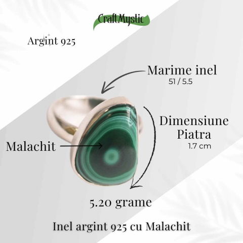 Inel din Argint 925 cu Malachit Natural 5.20 gr M51/5.5–Protectie Energetica si Transformare Interioara [4]