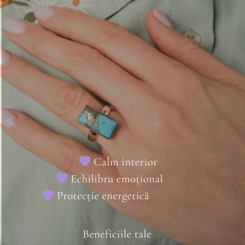 Inel Argint 925 cu Turcoaz si Pirita Dreptunghi – Protectie si Echilibru [2]