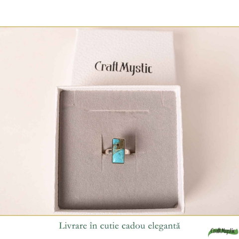 Inel Argint 925 cu Turcoaz si Pirita Dreptunghi – Protectie si Echilibru [5]