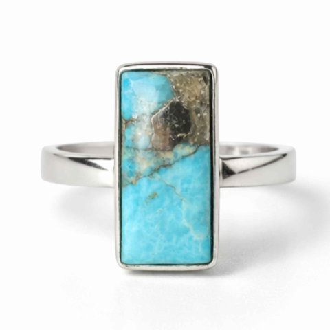 Taur - Inel Argint 925 cu Turcoaz si Pirita Dreptunghi – Protectie si Echilibru