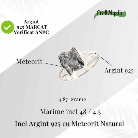 Inel Argint 925 cu Meteorit Brut Natural – Energie Cosmica si Forta Interioara [4]