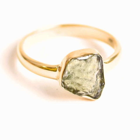 Inel cu Moldavit din Argint 925 placat cu Aur de 18K 2.75 gr 58.5 (EU) / 9 (US)– Piatra transformarii si evolutiei spirituale [0]