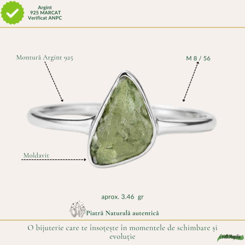 Inel Argint 925 cu Moldavit Autentic, M8/56 – Talisman pentru Crestere Spirituala si Protectie [3]
