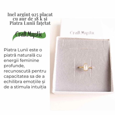 Inel cu Piatra Lunii fatetat din Argint 925 placat cu Aur de 18K 1.50 gr M53.5/7 – Intuitie Amplificata si Echilibru Emotional [4]