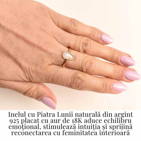 Inel cu Piatra Lunii fatetat din Argint 925 placat cu Aur de 18K 1.50 gr M53.5/7 – Intuitie Amplificata si Echilibru Emotional [2]