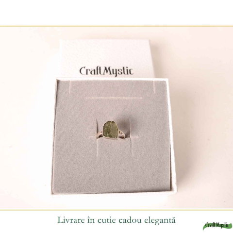 Inel Argint 925 cu Moldavit Verde Brut, M8/57 – Claritate Mentala si Energie Cosmice [5]