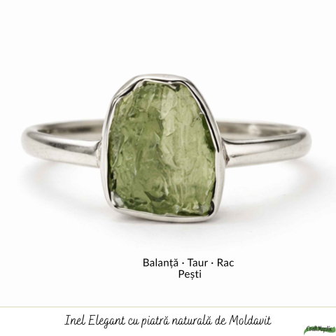 Inel Argint 925 cu Moldavit Verde Brut, M8/57 – Claritate Mentala si Energie Cosmice [4]