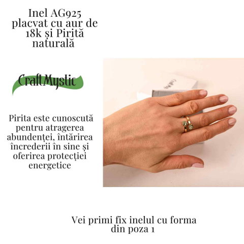 Inel Ajustabil Argint 925 placat cu aur de 18k si Dublu Pirita - Doua pietre, un singur centru interior [2]