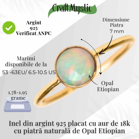 Inel argint 925 placat cu aur 18K cu Opal Etiopian fatetat rotund – Lumina sufletului [4]