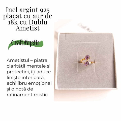 Inel Argint 925 placat cu Aur 18K si Dublu Ametist – Calm si Protectie Energetica [2]