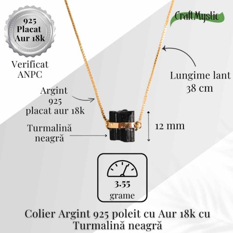 Colier Brut cu Turmalina din Argint 925 Placat cu Aur 18K – Protectie Energetica si Echilibru Emotional [4]
