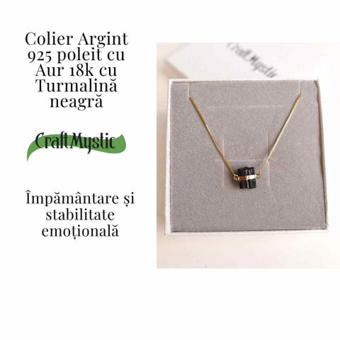 Colier Brut cu Turmalina din Argint 925 Placat cu Aur 18K – Protectie Energetica si Echilibru Emotional [2]