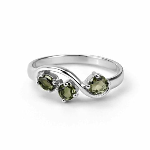 Incredere si Curaj - Inel din Argint 925 rodiat cu Moldavit natural fatetat – transformare, protectie si claritate interioara