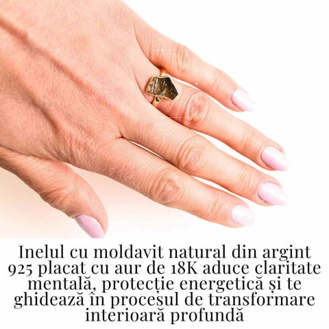 Inel cu Moldavit si montura argint 925 placat cu Aur 18K – Deschide-ti Drumul Schimbarii Interioare, 2.96 gr [1]