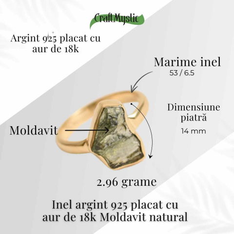Inel cu Moldavit si montura argint 925 placat cu Aur 18K – Deschide-ti Drumul Schimbarii Interioare, 2.96 gr [3]
