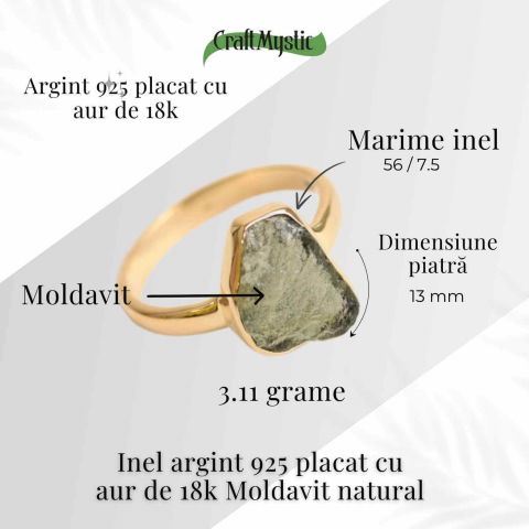 Inel cu Moldavit Natural placat cu Aur  de 18K – Puterea Schimbării si Evolutiei Interioare, 3.11 gr [4]