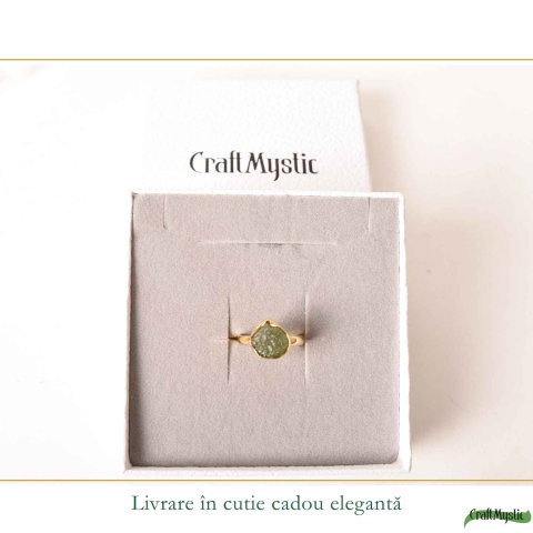 Inel Argint 925 Placat cu Aur 18K cu Moldavit Natural M8/56 – Energie si Transformare Spirituala [5]