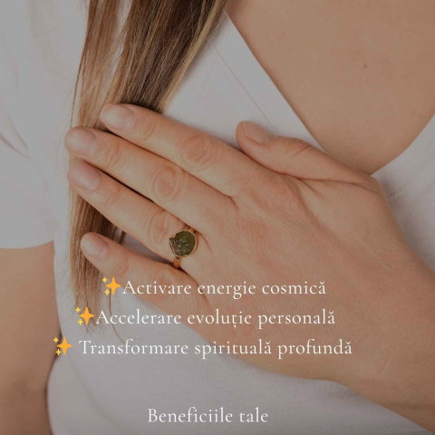 Inel Argint 925 Placat cu Aur 18K cu Moldavit Natural M8/56 – Energie si Transformare Spirituala [2]