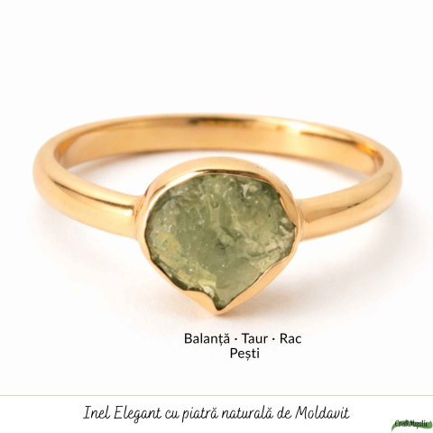 Inel Argint 925 Placat cu Aur 18K cu Moldavit Natural M8/56 – Energie si Transformare Spirituala [4]