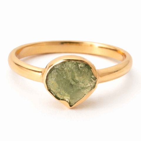 Bijuterii Semiprețioase - Inel Argint 925 Placat cu Aur 18K cu Moldavit Natural M8/56 – Energie si Transformare Spirituala