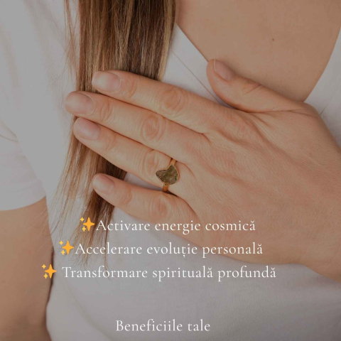 Inel cu Piatra Moldavit Verde, Argint 925 Placat Aur 18K, M7/54 -  Echilibru si Evolutie [2]