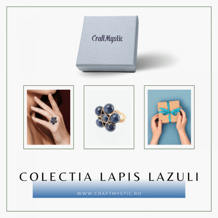 Inel Elegant in Forma de Floare cu Model Auriu si Lapis Lazuli Natural [7]