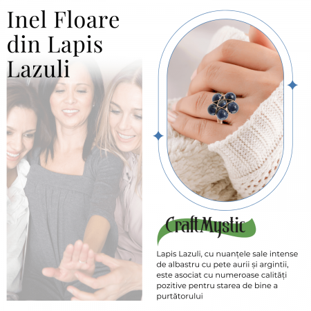 Inel Elegant in Forma de Floare cu Model Auriu si Lapis Lazuli Natural [5]