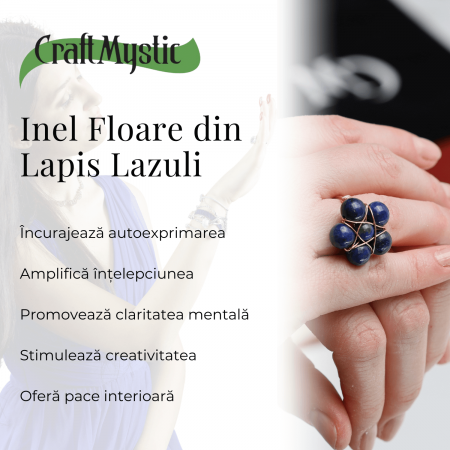 Inel Elegant in Forma de Floare cu Model Auriu si Lapis Lazuli Natural [2]