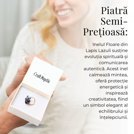 Inel Elegant in Forma de Floare cu Model Auriu si Lapis Lazuli Natural [4]
