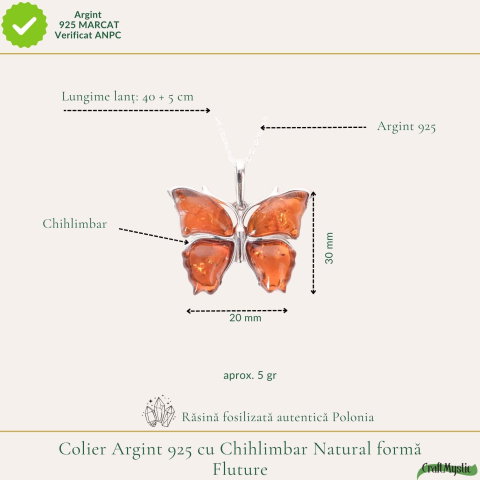 Colier argint 925 cu fluture si chihlimbar natural – Energie solara si vitalitate [3]