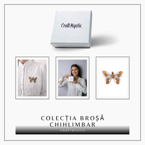 Brosa din chihlimbar forma de fluture si argint 925 — adauga caldura si rafinament tinutei tale [7]