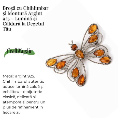 Brosa din chihlimbar forma de fluture si argint 925 — adauga caldura si rafinament tinutei tale [5]