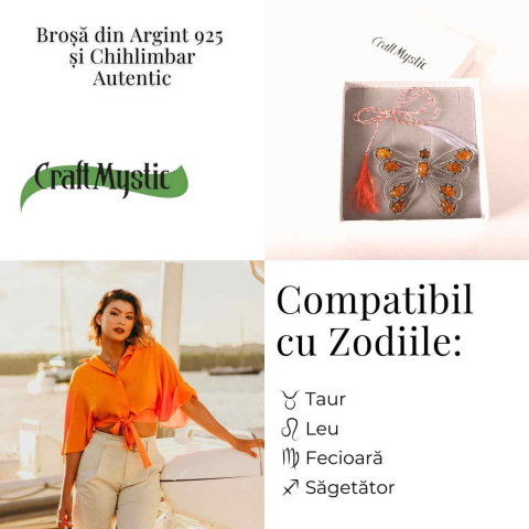 Brosa din chihlimbar forma de fluture si argint 925 — adauga caldura si rafinament tinutei tale [4]