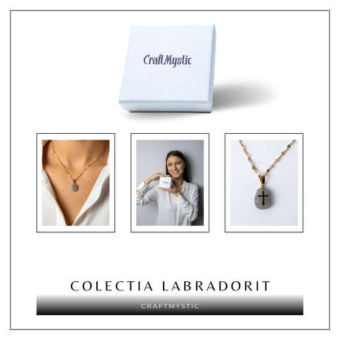Colier Otel Inoxidabil Auriu cu Labradorit si Cruce – Protectie Divina si Lumina Interioara [7]