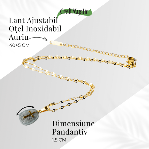 Colier Otel Inoxidabil Auriu cu Labradorit si Cruce – Protectie Divina si Lumina Interioara [4]