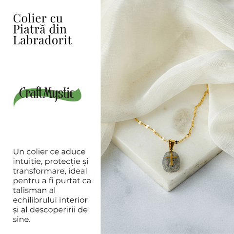 Colier Otel Inoxidabil Auriu cu Labradorit si Cruce – Protectie Divina si Lumina Interioara [2]