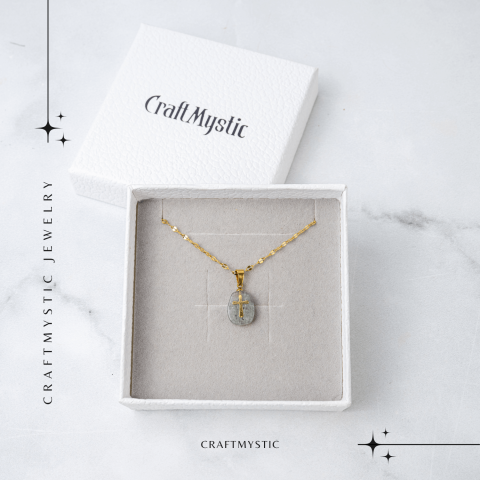 Colier Otel Inoxidabil Auriu cu Labradorit si Cruce – Protectie Divina si Lumina Interioara [6]