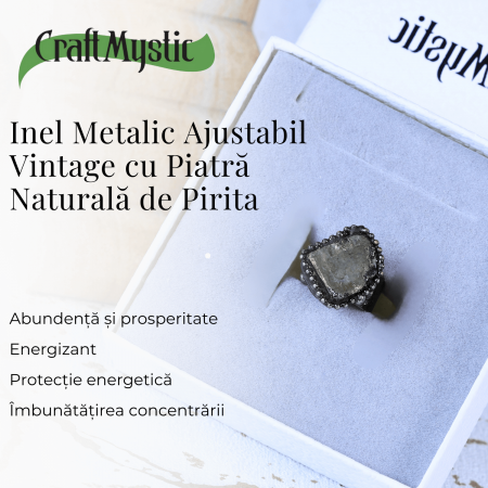 Inel Vintage Ajustabil cu Piatra de Pirita pentru Succes [6]