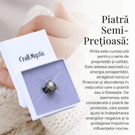 Inel Vintage Ajustabil cu Piatra de Pirita pentru Succes [8]