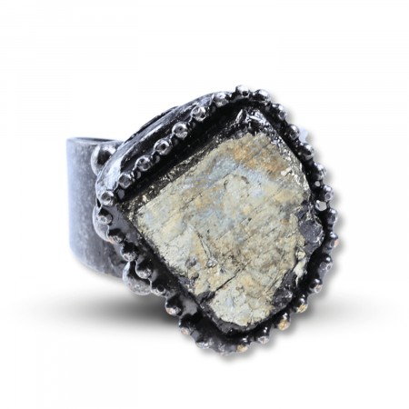 Brățări - Inel Vintage Ajustabil cu Piatra de Pirita pentru Succes