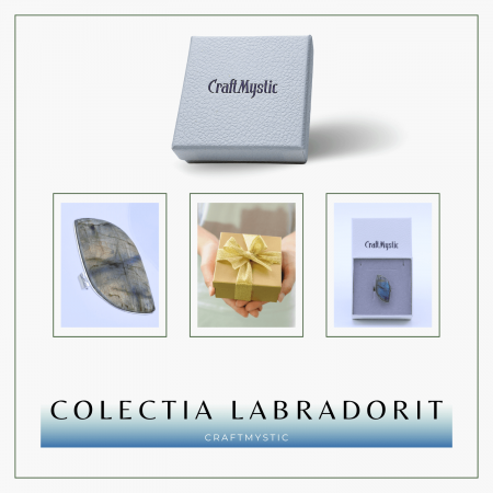 Inel argintiu ajustabil cu Labradorit design frunza, pentru protectie si intuitie [8]