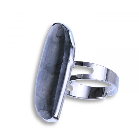 Inel argintiu ajustabil cu Labradorit design frunza, pentru protectie si intuitie [1]