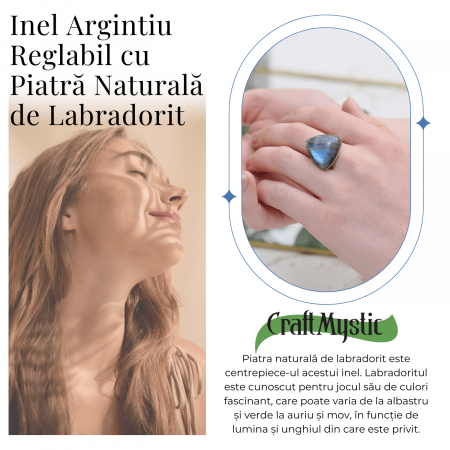 Inel ajustabil cu piInel Argintiu Reglabil cu Labradorit - Transformare si Protectie Spiritualaatra naturala cluster Ametist [4]
