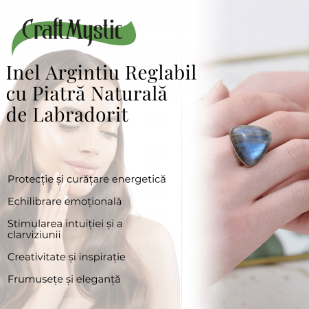 Inel ajustabil cu piInel Argintiu Reglabil cu Labradorit - Transformare si Protectie Spiritualaatra naturala cluster Ametist [6]
