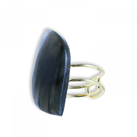 Inel auriu ajustabil cu Labradorit design frunza, pentru protectie si intuitie [8]