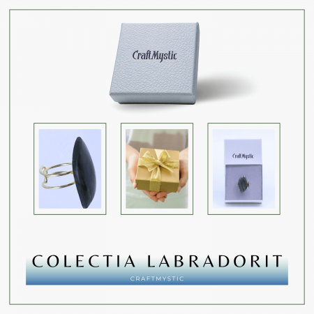 Inel auriu ajustabil cu Labradorit design frunza, pentru protectie si intuitie [7]