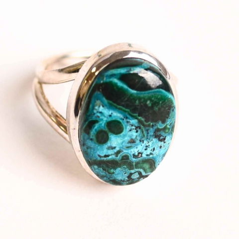 Bijuterii Semiprețioase - Inel Malachit si Crisocola montura Argint 925 - Protectie si echilibru emotional